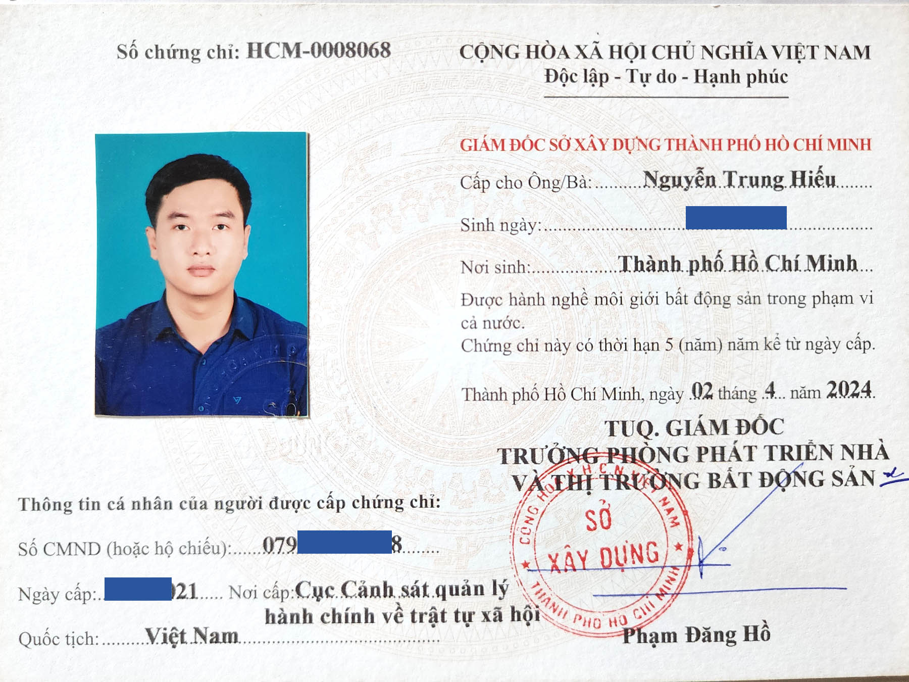 Chứng chỉ hành nghề môi giới bất động sản của BĐS Nguyễn Trung Hiếu.jpg (329 KB)